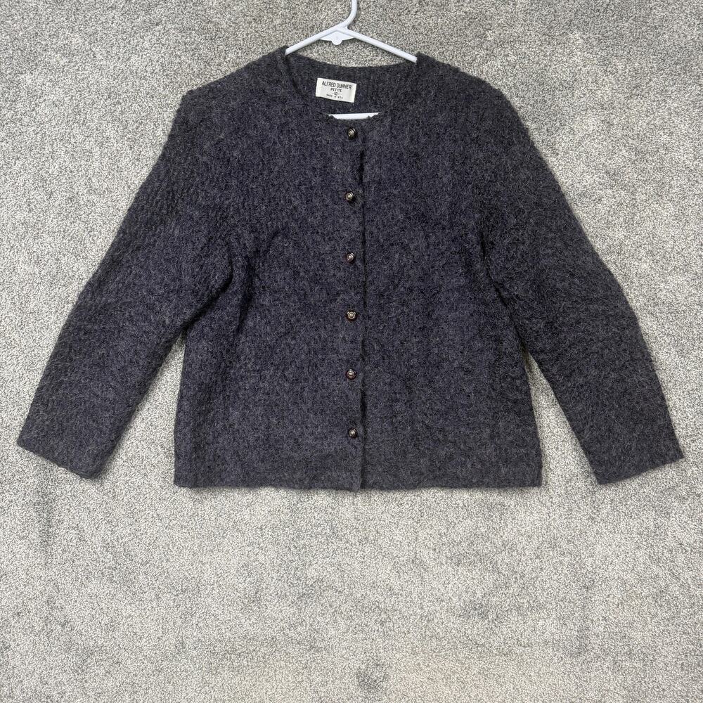 VTG 80s 90s Alfred Dunner Cardigan Sweater Womens 10P Petite Purple Fuzzy Knit